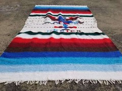 Vintage Traditional Handmade Mexican pictorial Wool Multicolor Kilim 186x111cm