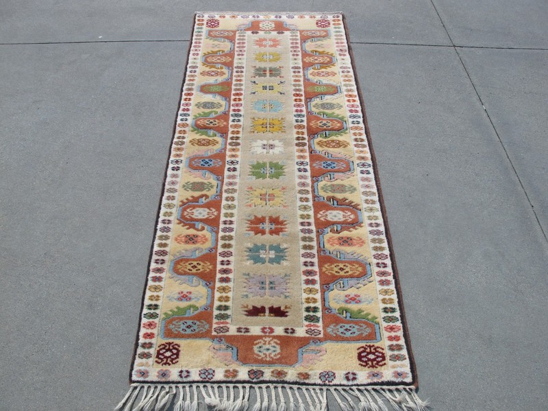 Authentic Vintage Turkish Milas Runner – Hand-Knotted Wool Geometric Tribal Rug gallery
