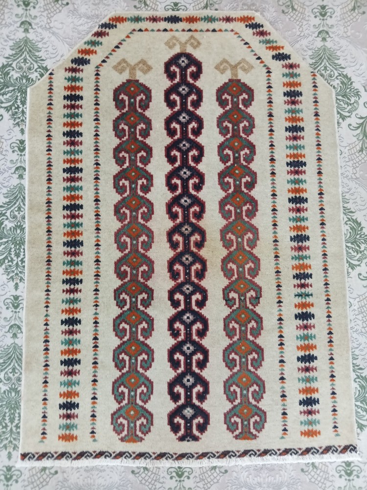 Green Beige Oriental Rug Antique Prayer Rug Bohemian Decor Rug Wool Oushak Rug