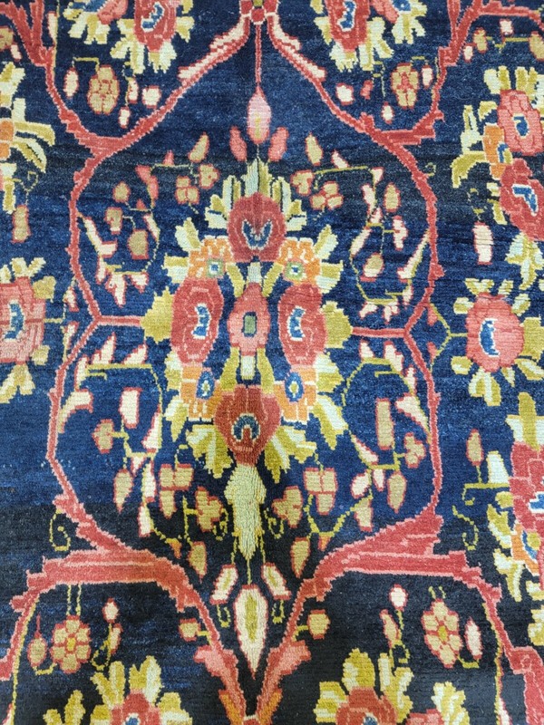 Antique Oriental Hand-Knotted Wool Area Rug Navy Blue/Red/Ivory/Gold 4' x 9' gallery