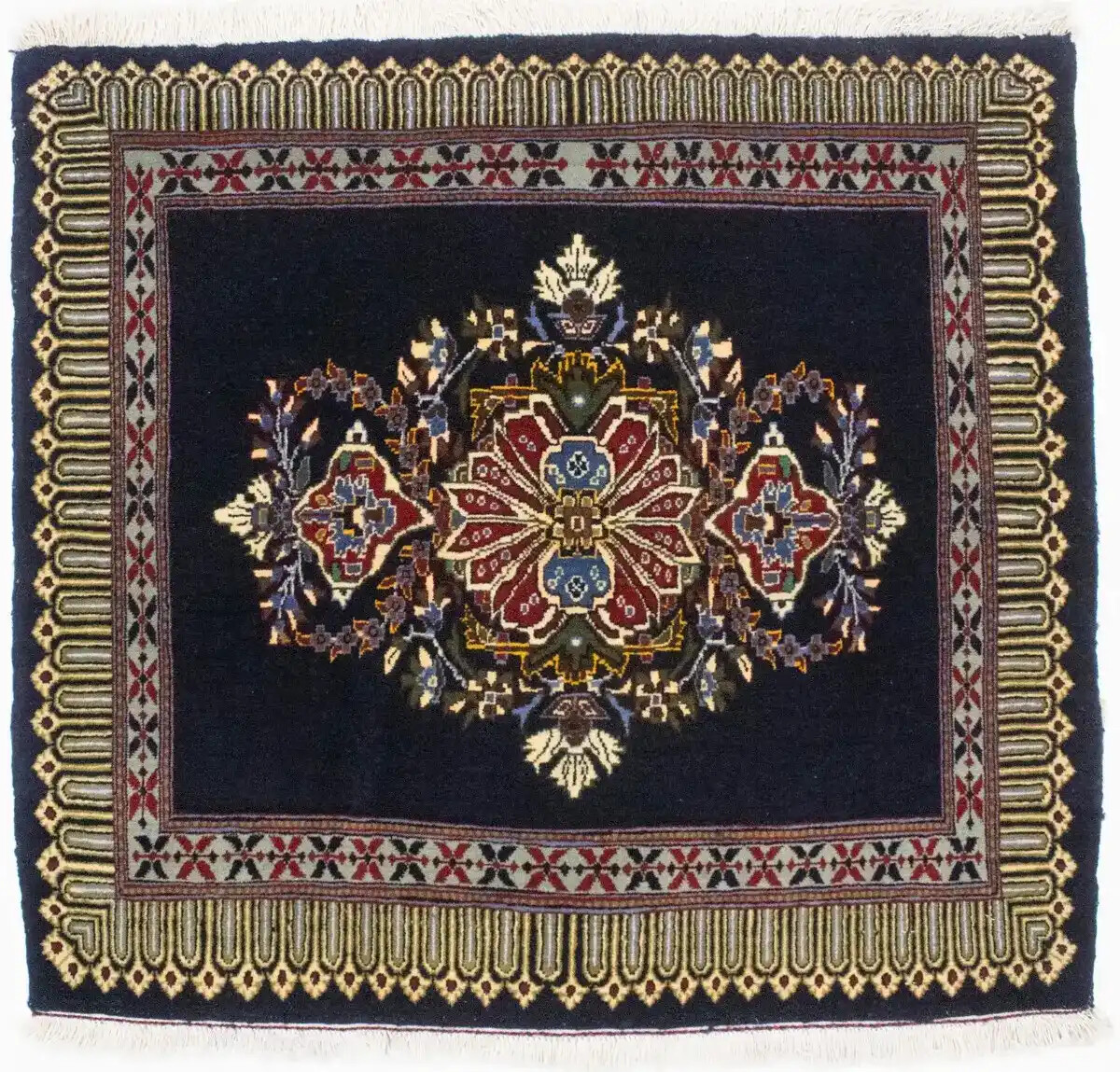 Handmade Vintage Area Rug Purple Navy Floral Design Small Square Carpet 3X3 ft gallery