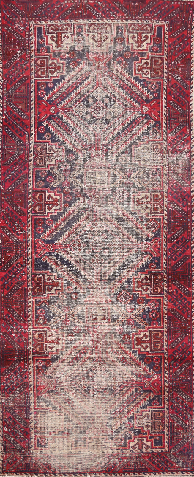 Navy Blue & Red Balouch 10 ft Runner Rug Vintage Hand-made Hallway Carpet 3x10 gallery