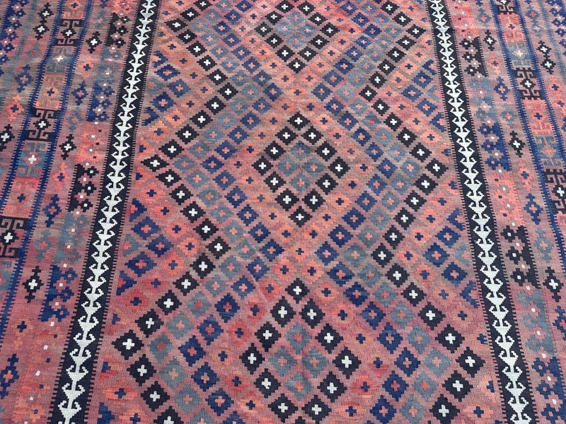 Coral Terracotta Faded Kilim Rug 9'8x13'1 Turkish Antique Tribal Boho decor gallery