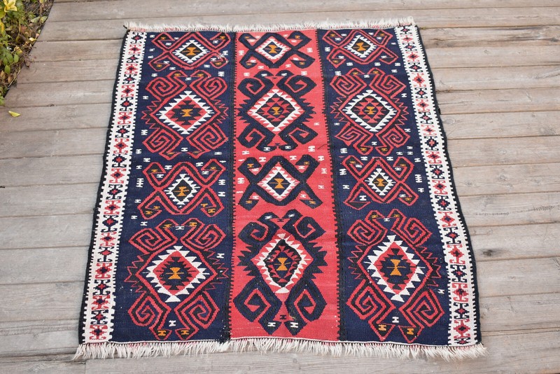 Turkish Kilim Rug 35''x40'' Handwoven Van Kilim 90x102cm Wool Vintage Area Rug gallery