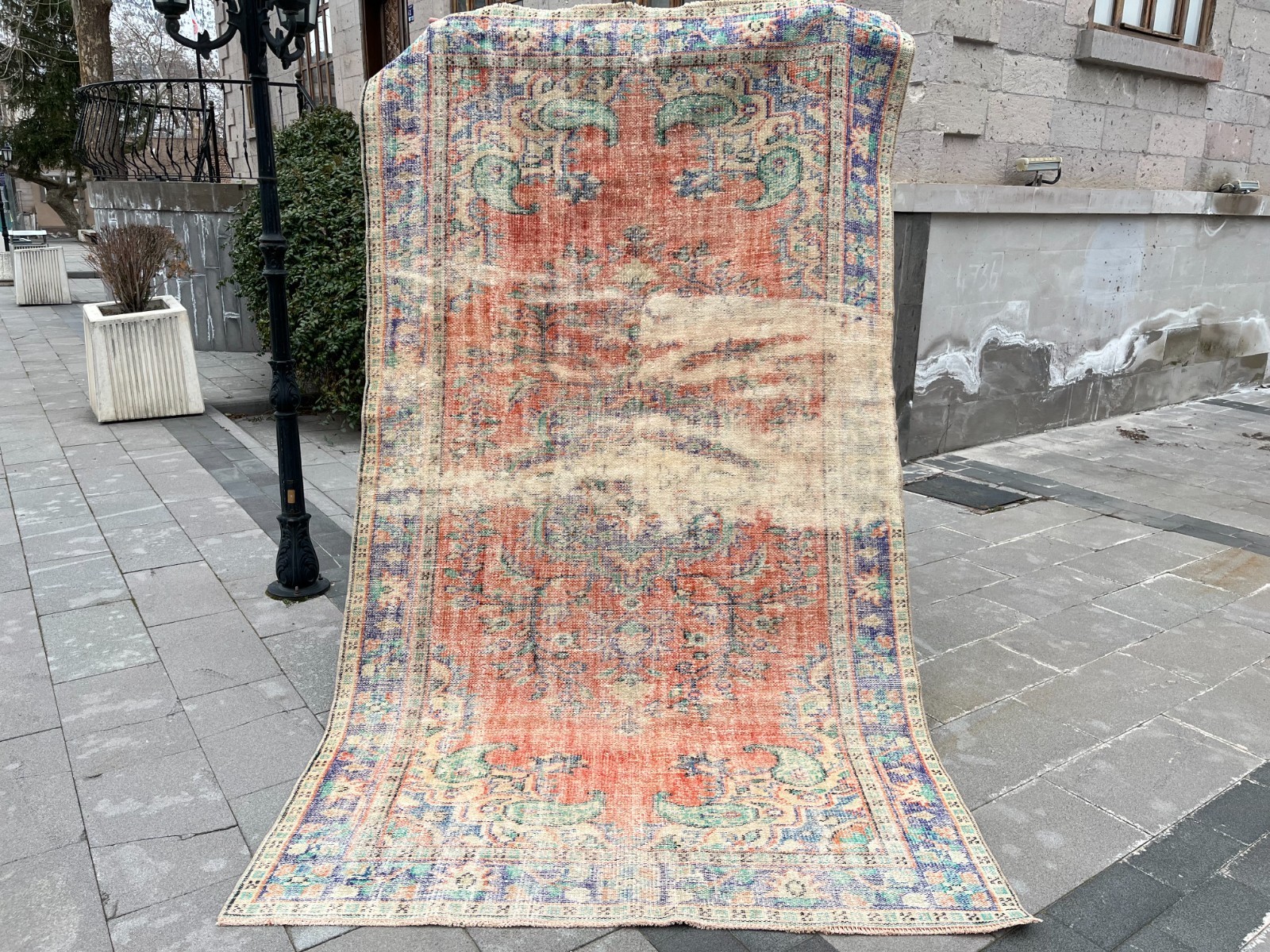 Vintage Turkish Rug 6x10 Faded Distressed Oushak Carpet 5.5x9.5 Terracotta Blue gallery