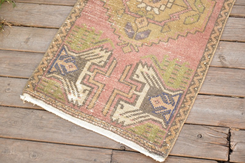Turkish Carpet Hand Knotted 1x3 Size Doormat Chair Multi Color Rug 47x104cm gallery