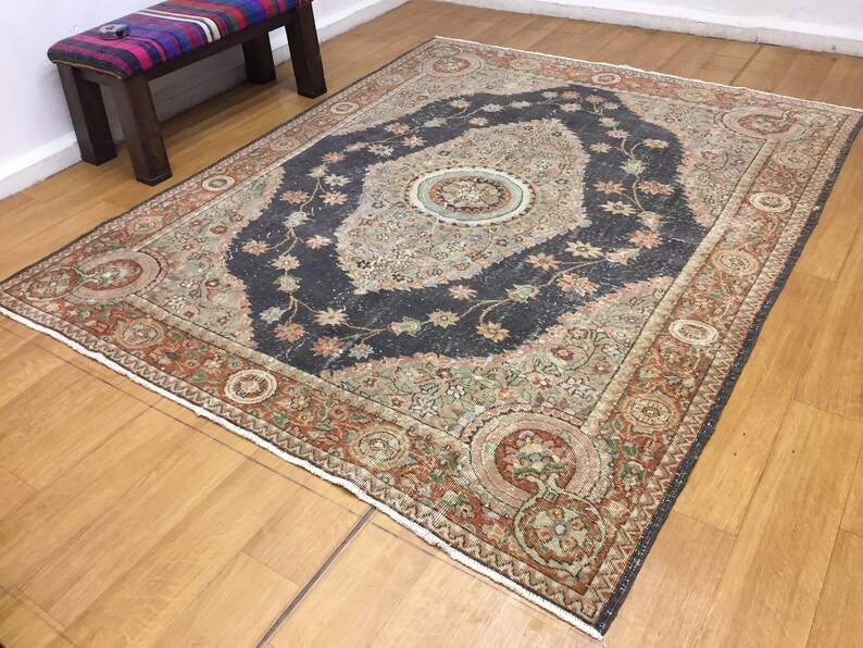 Vintage Turkish Handmade Rug 7x9 ft Oushak Style Floral Medallion Area Rug gallery