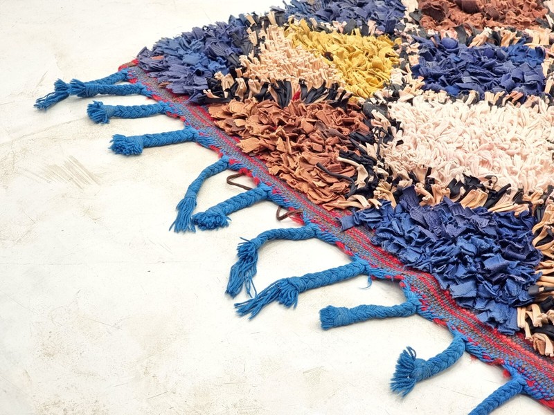 Moroccan Handmade Vintage Boucherouite 3'2x7'4Berber Geometric Blue Cotton Rug gallery