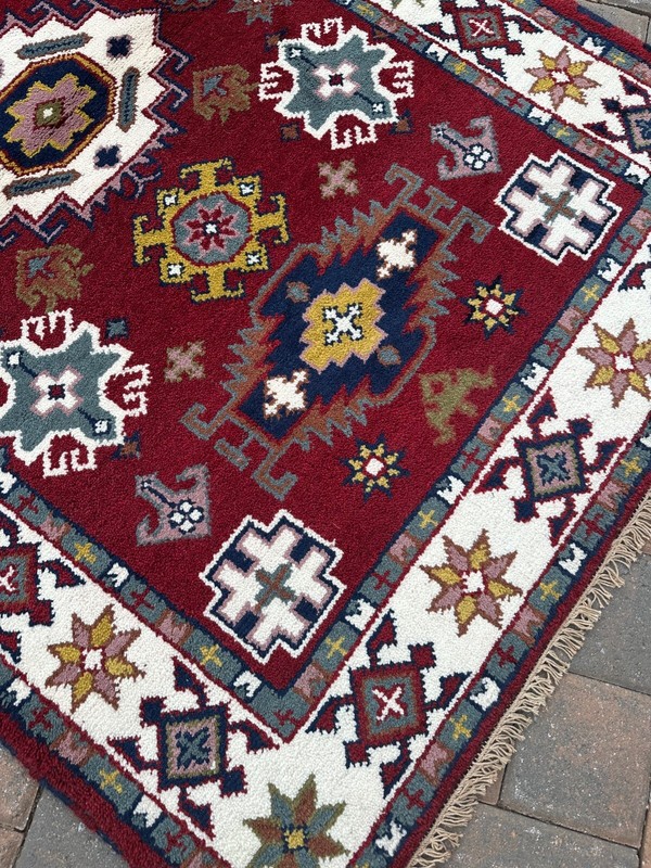New Tribal & Geometric Kazakh Rug Handmade in India, Stunning Unique Colors, 4x6 gallery