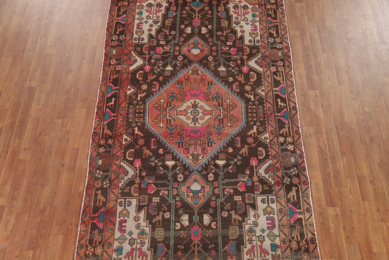 Handmade Vintage Wool Carpet Brown Tribal Area Rug 5x10 Ft Hallway Oriental Rug gallery