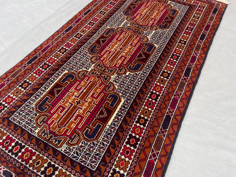 2'8x5'0 ft Vintage Afghan Baluchi Hand Knotted Wool Brown Navy Tribal Runner Rug gallery