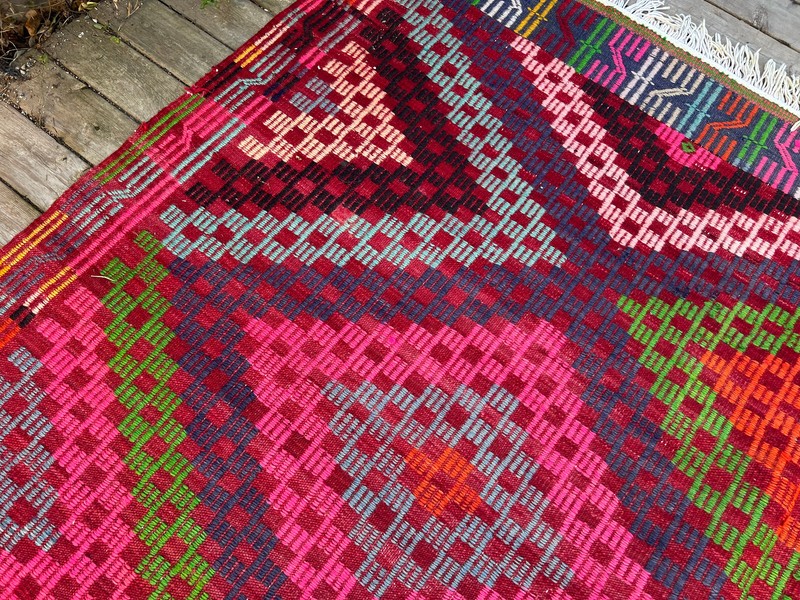 Turkish Kilim Handwoven 6'x9' Cicim Kilim Natural Wool Vintage Rug 200x295cm gallery