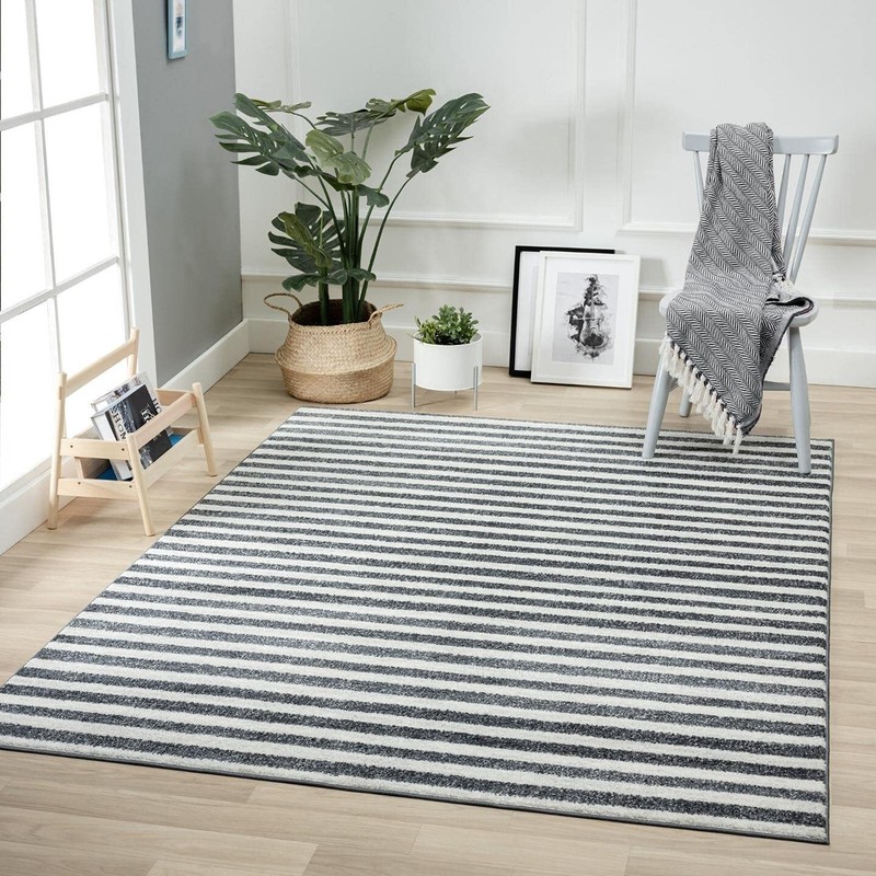 Moroccan Area Rugs Dark-Gray Striped Modern Living Room Carpet Large Carpet gallery