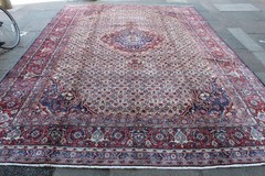 Vintage Hand Made Traditional Oriental Wool White Red Large Carpet 396x272cm