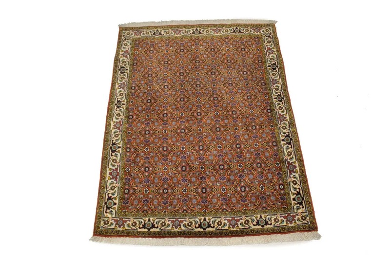 Vintage 4X5 Handmade Wool Oriental Rug Thick Pile Orange Floral DesignCarpet gallery