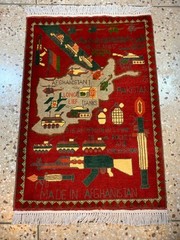 Authentic 1.6ft Afghan War Rug – Hand-Knotted Wool – 2024 Map & Military Folk Ar