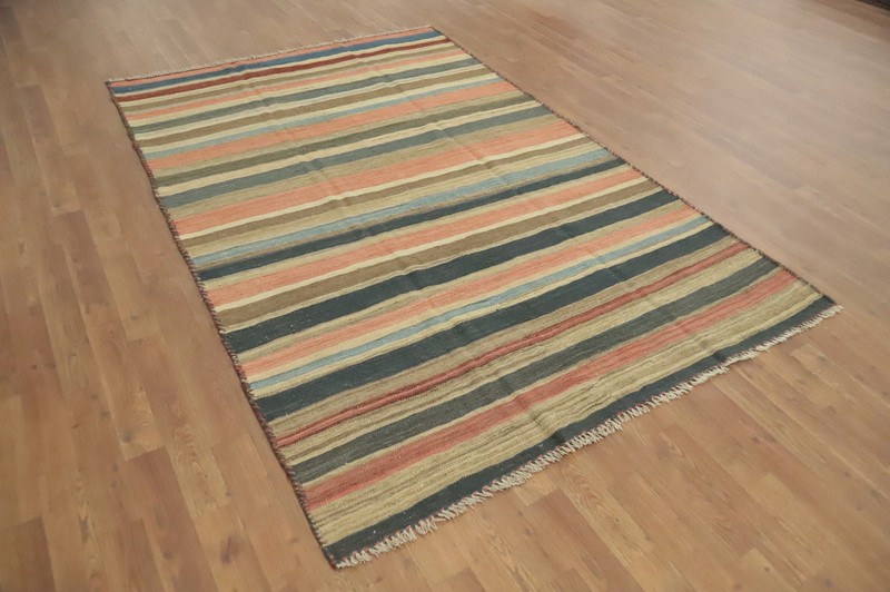 Vegetable Dye Stripe Kilim Flat weave Rug Reversible Vintage Handmade Carpet 5x7 gallery