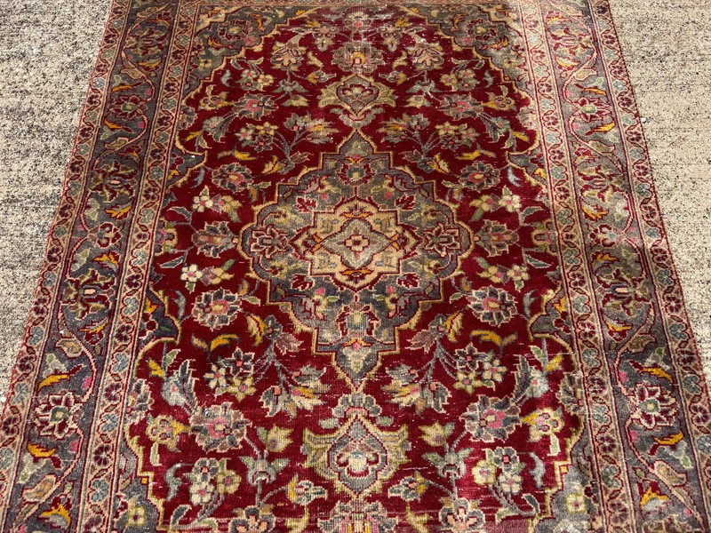 3x5 ANTIQUE ORIENTAL RUG old worn handmade hand-knotted red blue vintage fine ft gallery