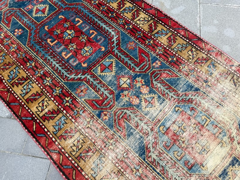 Vintage Turkish Runner Rug 3.3x10.1 ft Distressed Tribal Hallway Carpet Wool Rug gallery