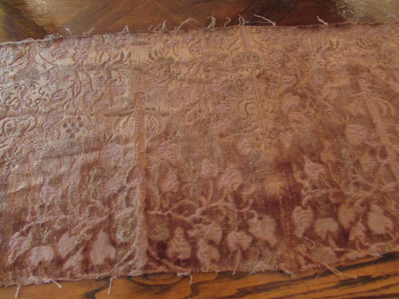 ANTIQUE CUT VELVET AND METALLIC SILK TEXTILE FRAGMENT gallery