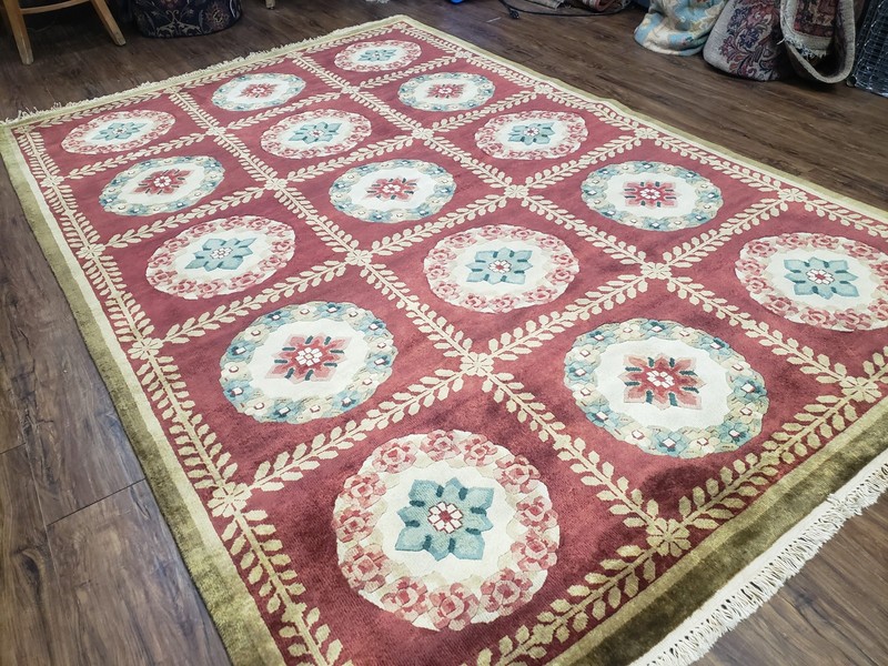 Nepali Aubusson Panel Rug 6x9 Soft Wool Handmade Vintage Tibetan Carpet Red Nice gallery