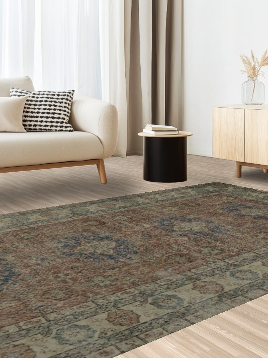 Handcrafted Anatolian Area Rug 6x10 Ft Geometric Carpet with Charming Distressed gallery