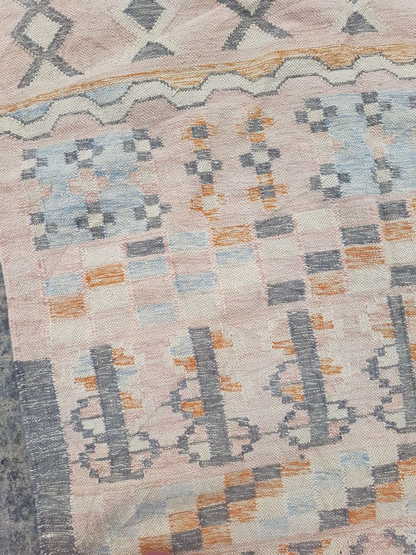 Distressed Vintage Handmade Geometric Pink Kilim Floor Rug Carpet 245x151cm gallery