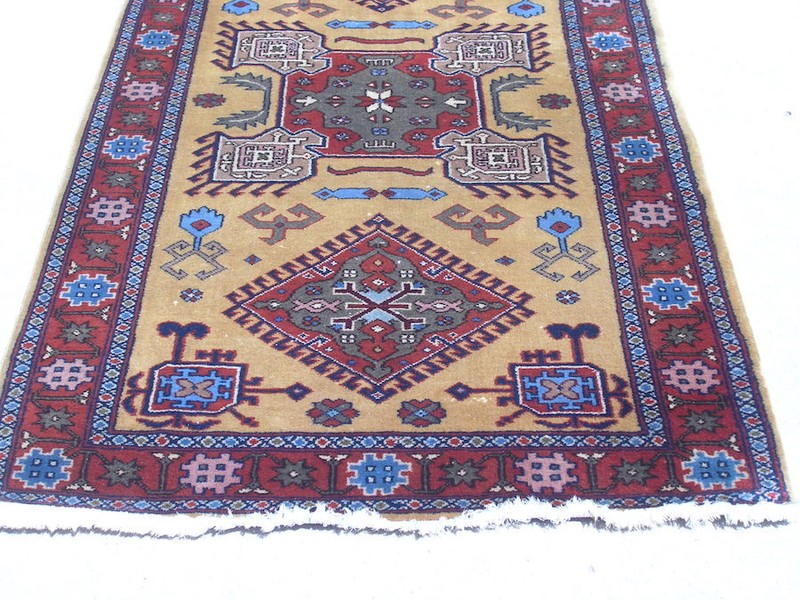 FineAntique Hand Woven Oriental Rug Carpet Abadeh Camel Hair 39x77" Geometric gallery