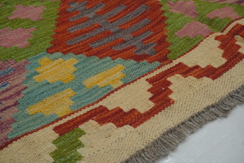 5x7 ft Beige Afghan Hand Woven Wool Reversible Kilim Rug 4'11"x6'4" gallery