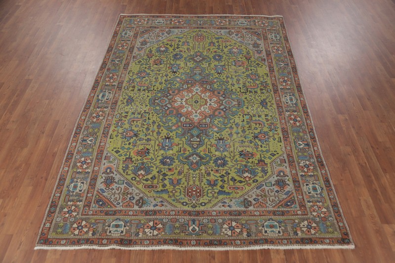 Vintage Over-Dyed Light Green Wool Living Room Area Rug Handmade Carpet 6x9 gallery