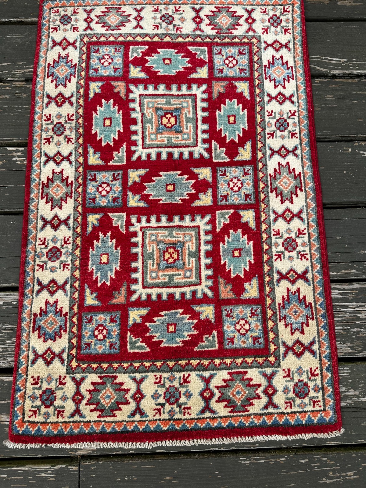New Handmade Colorful Afghan Kazakh Accent Rug, 2'x3' gallery
