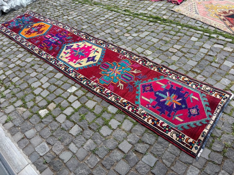 Wool rug, Bohemian rugs, Runner rug, Handmade rug, Turkish rug | 2,8 x 14,5 ft gallery