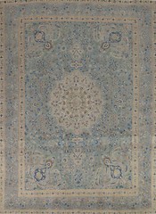 Over-Dyed Handmade Blue Over-Dyed Tebriz Traditional Room Size Area Rug 10×13