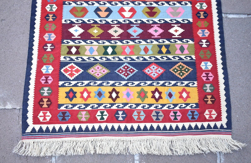 Colorful Caucasian Rug 32'' x 46'' Fine Quality Flat Woven Rug Area Wool Rug gallery