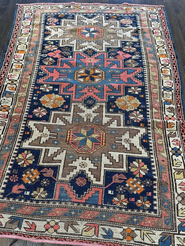 Authentic Antique Caucasian Shirvan Rug C.1910 3’2x4’7 Bold Geometric Design gallery