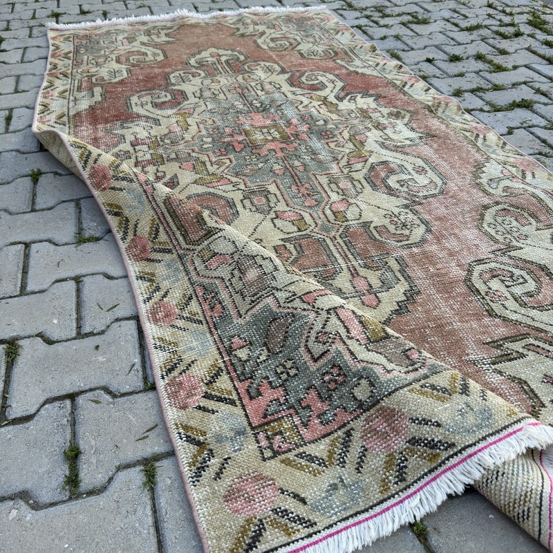 Vintage Turkish Oushak Rug Handmade Wool 4x8 Distressed Anatolian-Tariff Free gallery