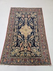 Antique Oriental Hand-Knotted Wool Area Rug Navy Blue/Beige 3’5″ x 5’5″