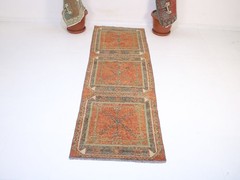 Vintage Hand Knotted Runner Rug Red Rust Tribal Geometric Distressed 3×8 ft