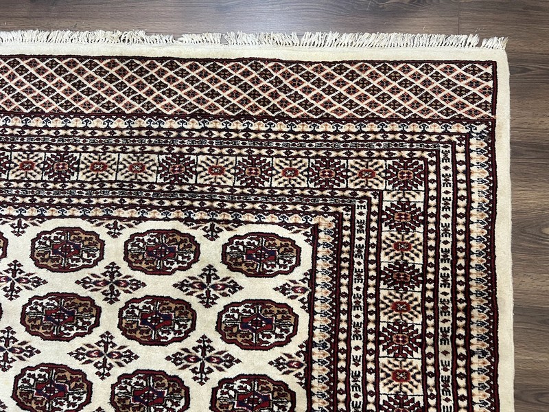 Pakistani Turkoman Rug 6x9 Cream and Red Hand Knotted Wool Oriental Yamud Carpet gallery