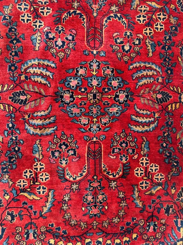 EXTRAORDINARY, BOLD, COLORFUL, SOFT, ANTIQUE 1920 SAROUGH RUG. gallery