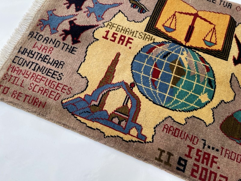 86x59 cm Ethnic rug Afghan War rug war Rug Tribal handicrafts Mini War Rug #412 gallery