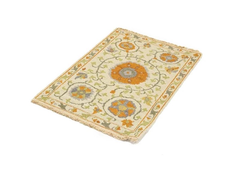 Handmade 2x3 Ft Sumak Wool Oriental Rug Cream Floral Classic Entryway Carpet gallery