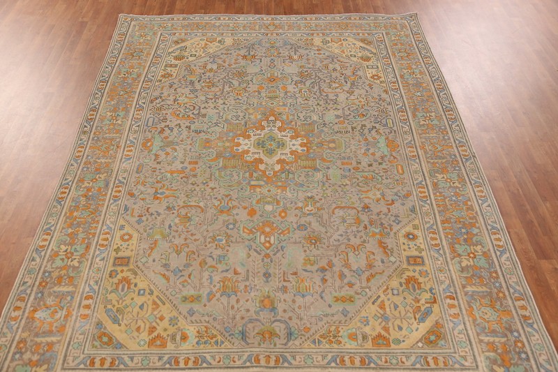 Light Brown Over-dyed Geometric Wool Hand-made Vintage Living Room Rug 8x11 gallery