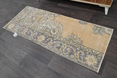 Vintage Turkish Runner Rug 2x5ft BEIGE Handmade Anatolian Oushak Hallway Wool