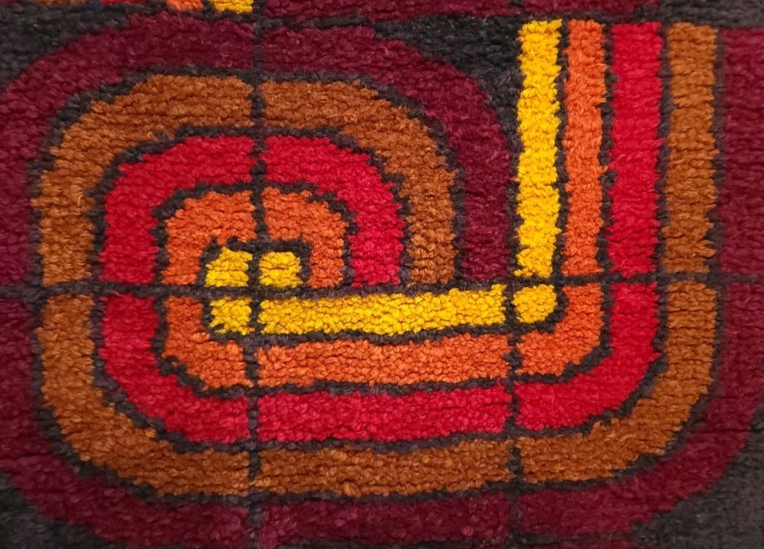 Handmade wool Rug brown red orange yellow Pop Art 60s 70s vintage Mid Century gallery