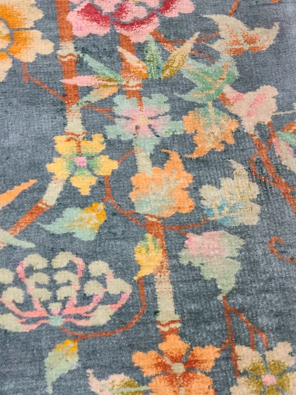 Antique handwoven authentic Chinese olive green rug size 4x6'9" circa 1920s gallery