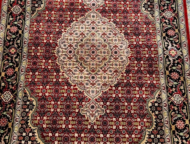 FINE HAND-KNOTTED TABRZI TRIBAL MAHI-QOOM-TURKISH SILK/WOOL RUG 4'X 6' gallery