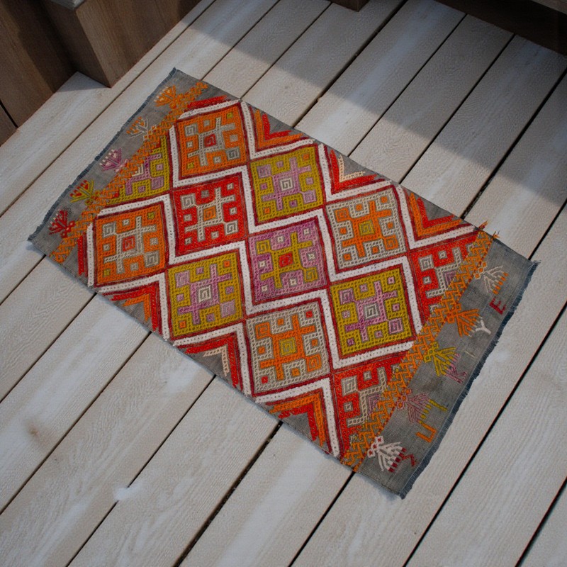 Handmade Kilim Rug Embroidered Turkish Rug Small Rug Cotton DoorMat 1'7" x 2'8" gallery