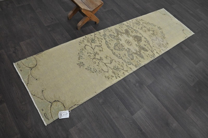 Vintage Turkish Runner Rug 2x7ft Wool Anatolian Handmade Hallway Oushak BEIGE gallery
