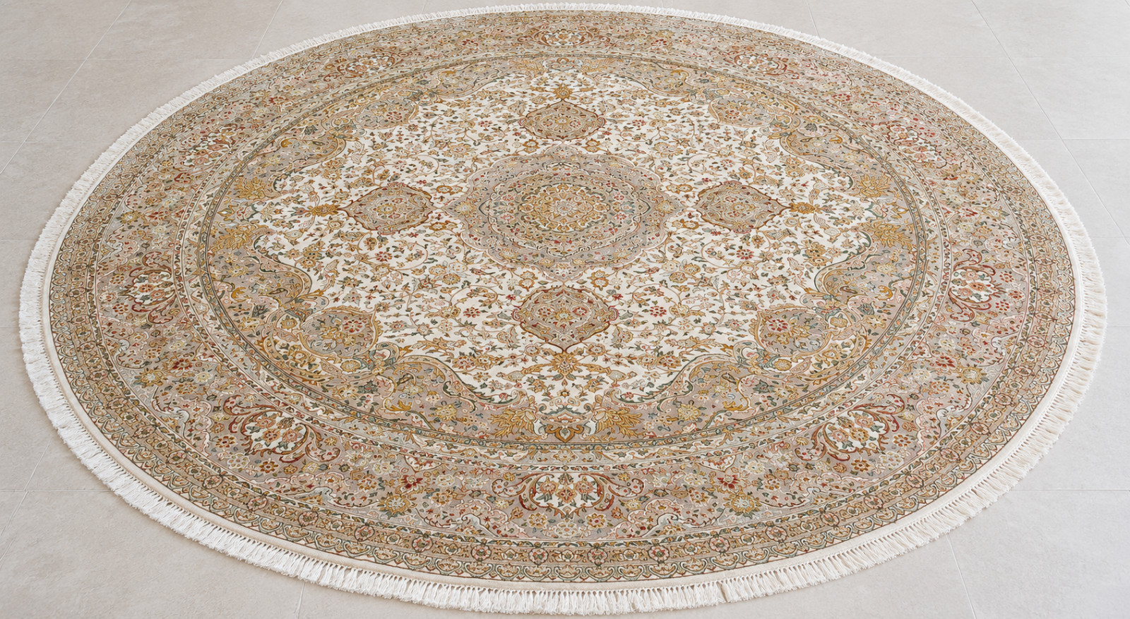 NATURAL WOOL,SILK Old HandWoven Oriental Rug,IN size OF 8'5" Diamet BIRDS DESIGN gallery